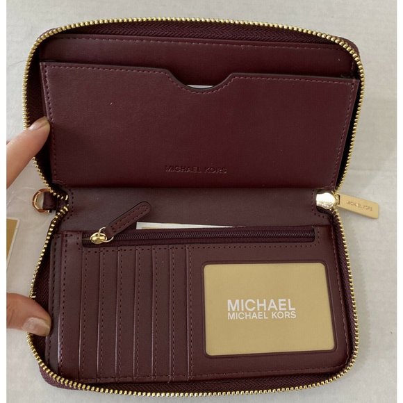 New Michael Kors Jet Set Travel Large Flat phone case wallet Merlot - Picture 3 of 4